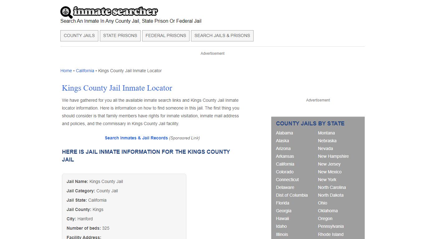 Kings County Jail Inmate Locator - Inmate Searcher
